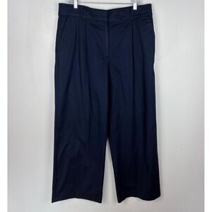 Loft Pleated Twill Trouser Navy Blue Wide Leg Career Office Professional Size 14